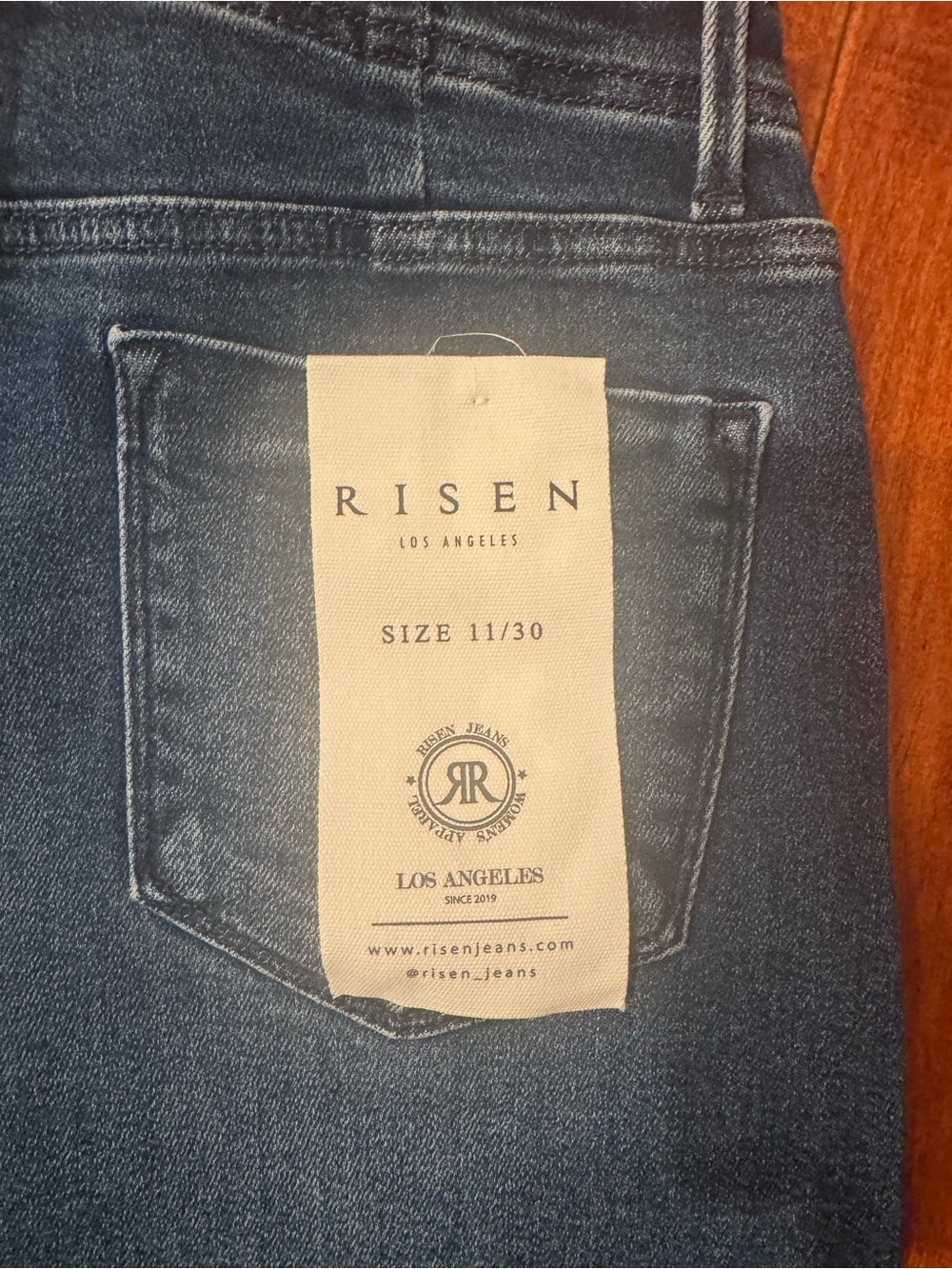 High-Rise Dark Blue Wide-Leg Jeans with Cuffed Sequin Hem - Picture 3 of 3